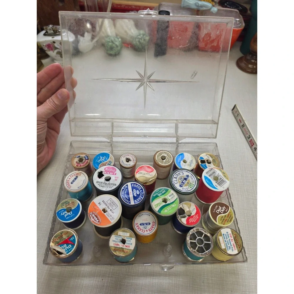 Vintage Dritz Star Box Sewing Thread Lot Coats & Clark Spools Case Assorted